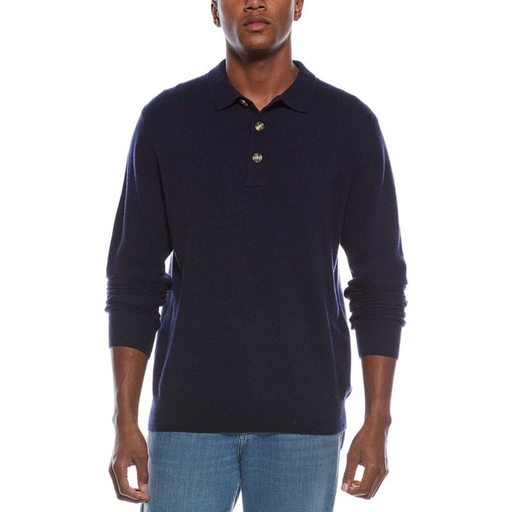 Kier + J Mens  Mixed Stitch Wool & Cashmere-Blend Polo Sweater, Blue